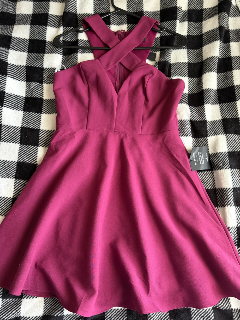 Lulu's Fuchsia Crisscross Halter Skater Dress